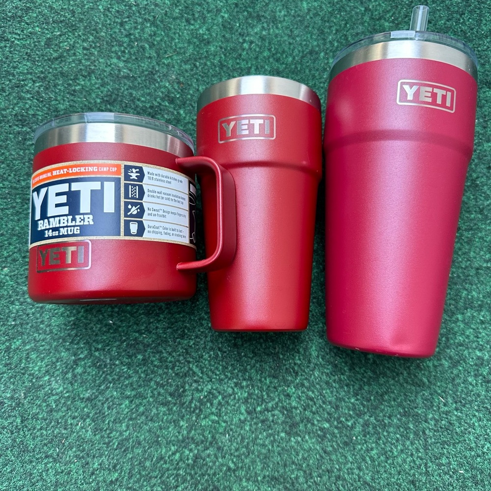 Yeti Rambler Collection Brick Red and Harvest Red